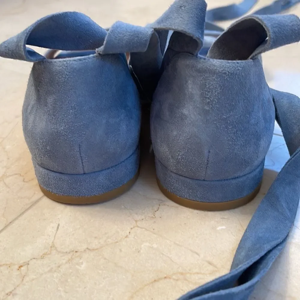 Stuart Weitzman “Corbata” Blue Suede Wrap Sandals - Picture 5 of 6